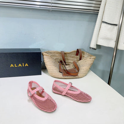 Alaia 25 Laminated Fishnet Ballet Flats Pink Lambskin 241053