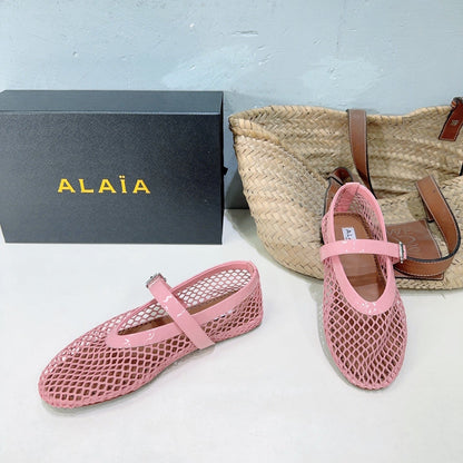 Alaia 25 Laminated Fishnet Ballet Flats Pink Lambskin 241053