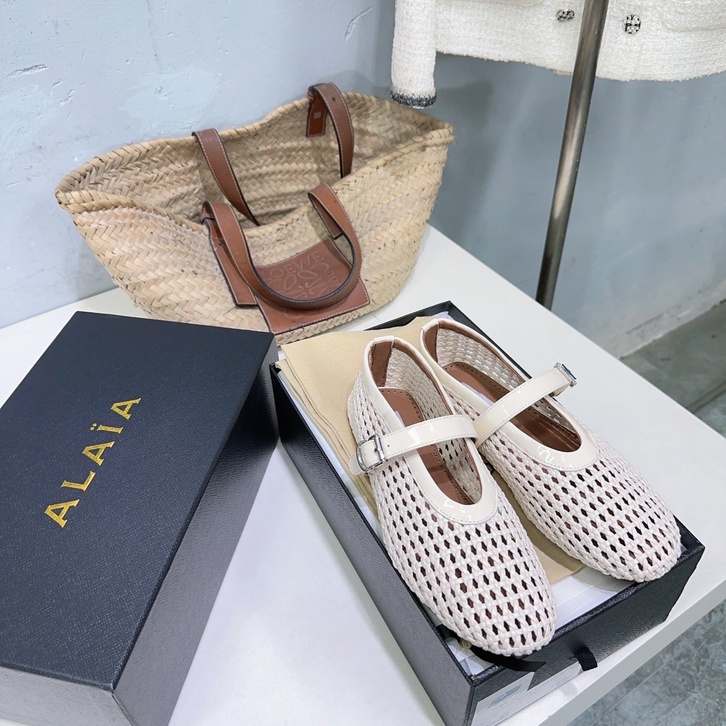 Alaia 25 Marry Janes Ballet Flats Ivory Wool Sheepskin 300454