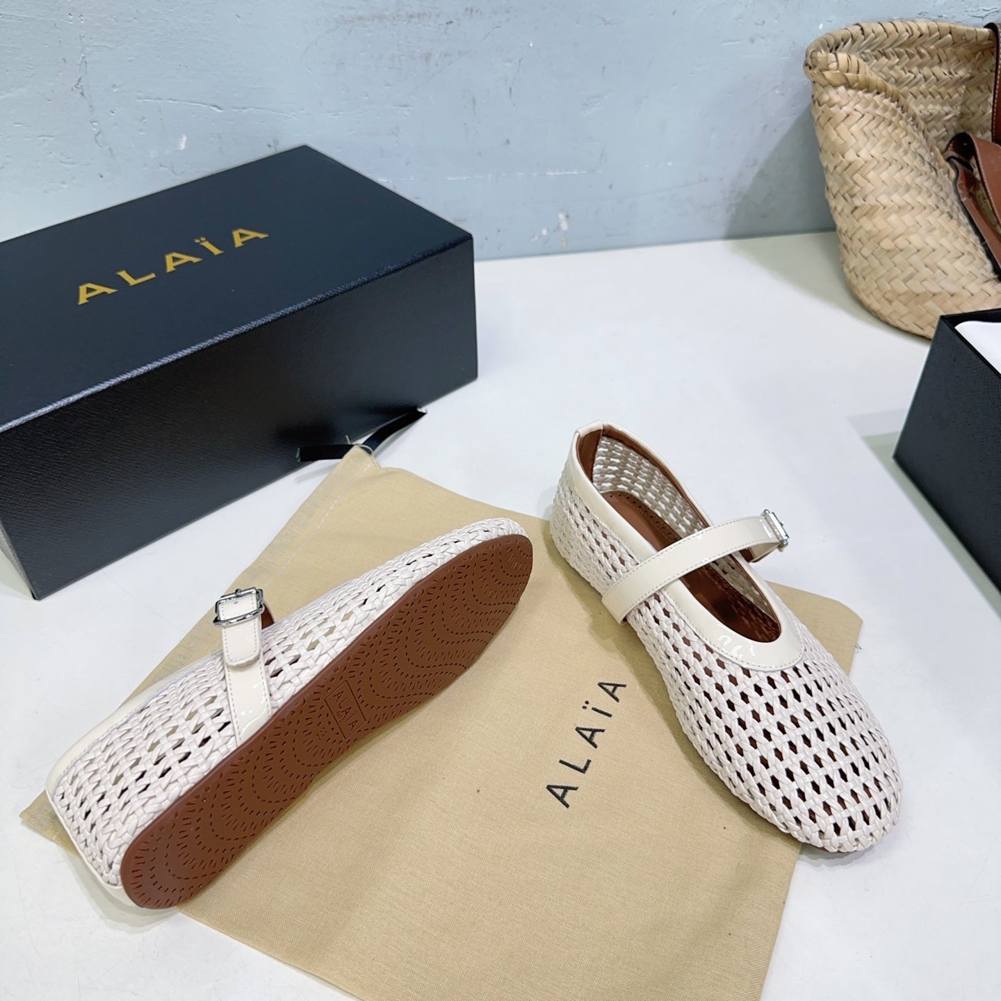 Alaia 25 Marry Janes Ballet Flats Ivory Wool Sheepskin 300454