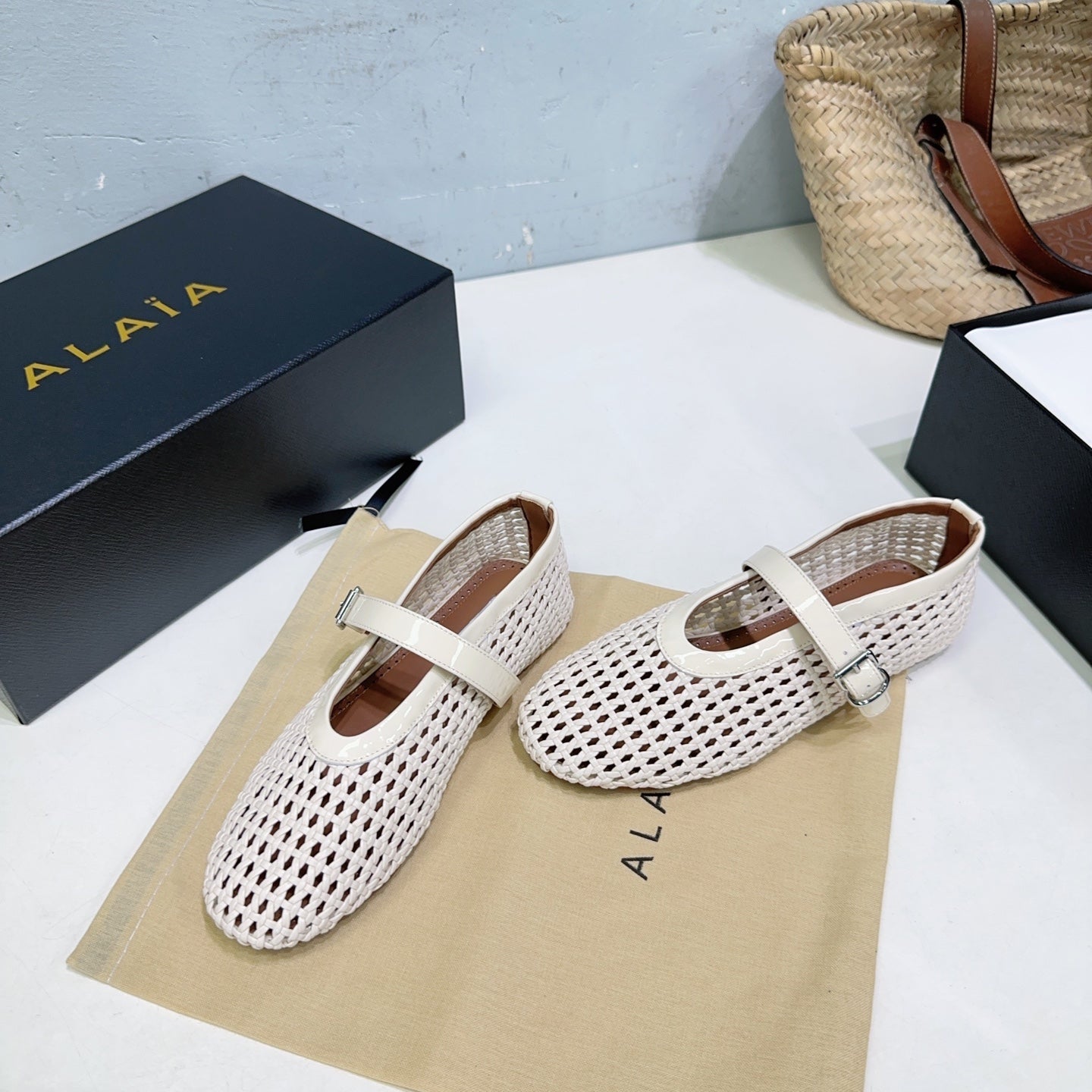 Alaia 25 Marry Janes Ballet Flats Ivory Wool Sheepskin 300454
