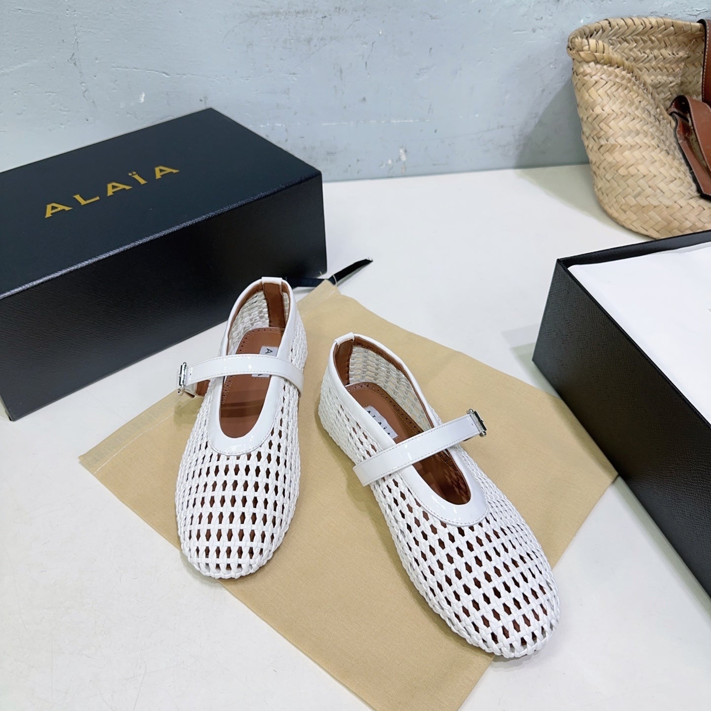 Alaia 25 Marry Janes Ballet Flats White Wool Sheepskin 300455