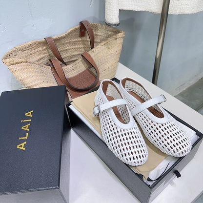 Alaia 25 Marry Janes Ballet Flats White Wool Sheepskin 300455