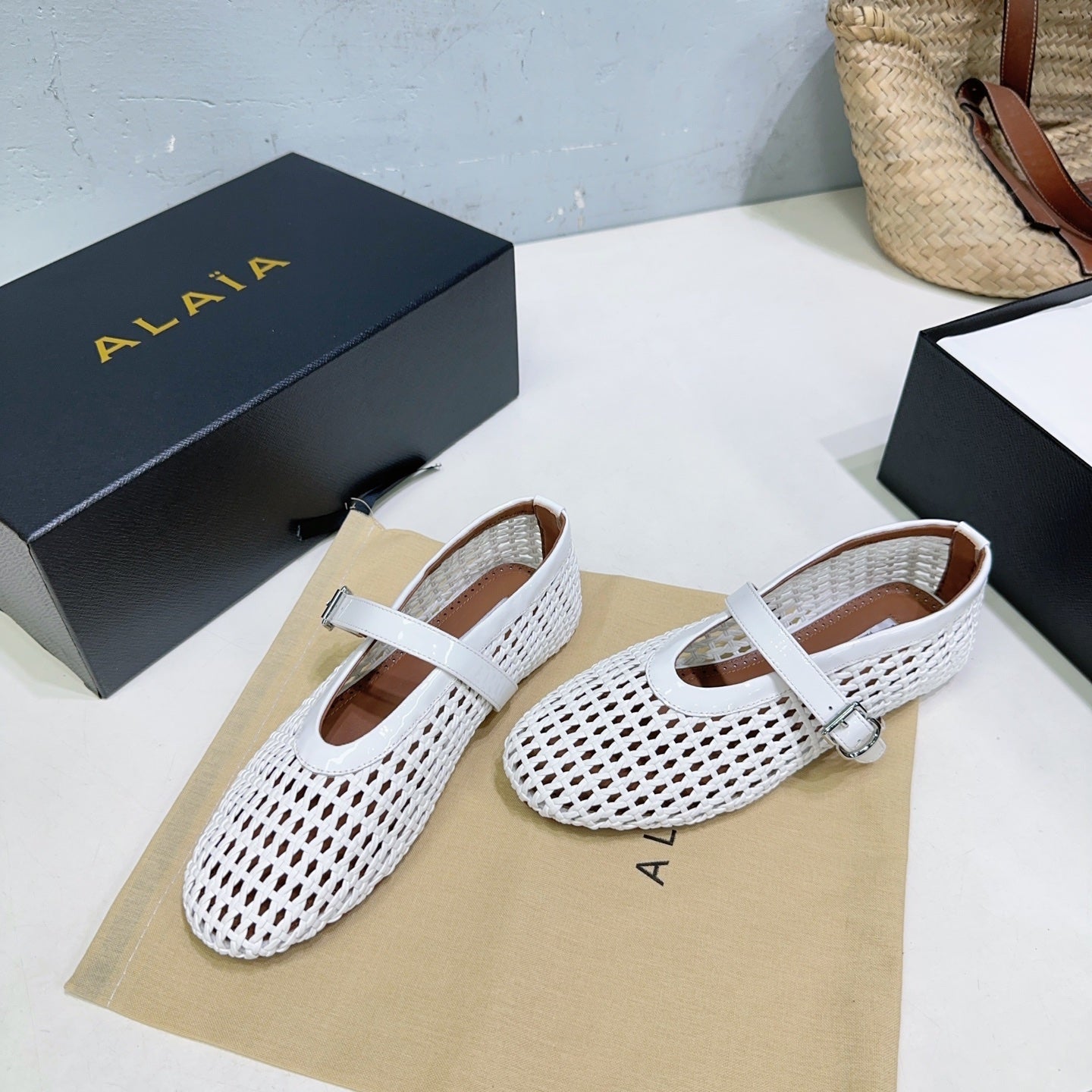 Alaia 25 Marry Janes Ballet Flats White Wool Sheepskin 300455