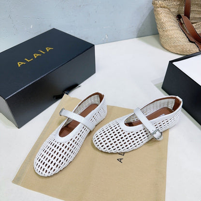 Alaia 25 Marry Janes Ballet Flats White Wool Sheepskin 300455