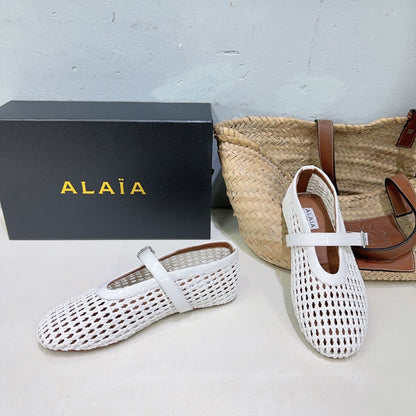 Alaia 25 Marry Janes Ballet Flats White Wool Sheepskin 300455