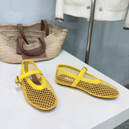 Alaia 25 Laminated Fishnet Ballet Flats Yellow Lambskin 300470