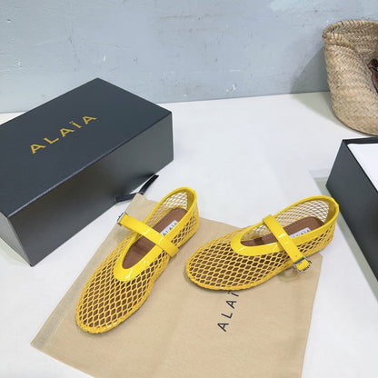 Alaia 25 Laminated Fishnet Ballet Flats Yellow Lambskin 300470