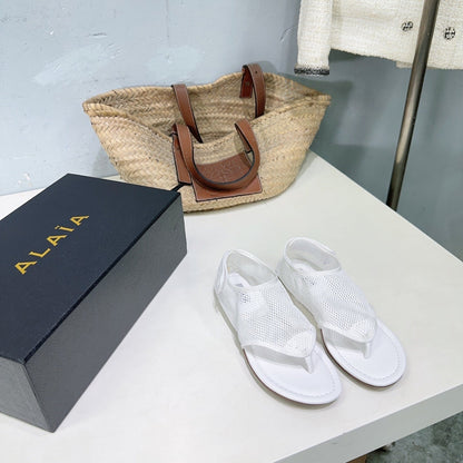Alaia 25 Thong Sandals White Fishnet Sheepskin 315964