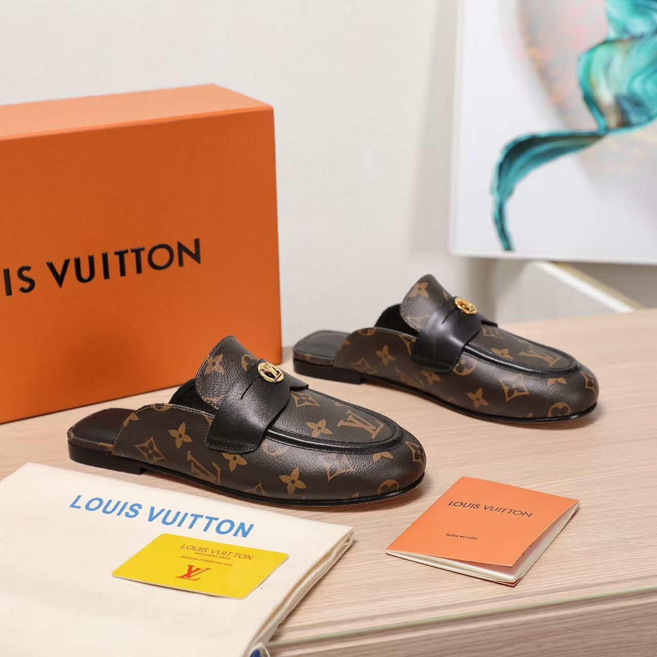 LV 25C Flat Mule Caramel Brown Monogram Cowhide 218315