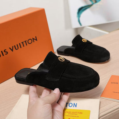 LV 25C Flat Mule Black Suede 218313