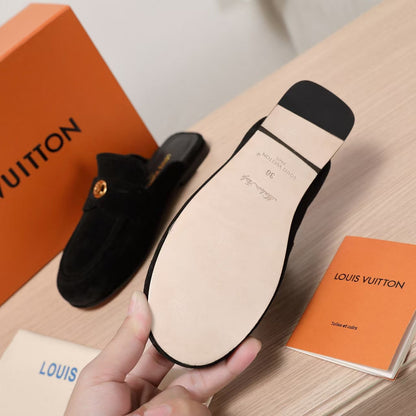LV 25C Flat Mule Black Suede 218313