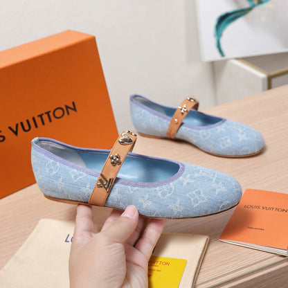 LV 25C Romy Flat Blue Pastel Monogram Denim Fabric With gold logo 218310