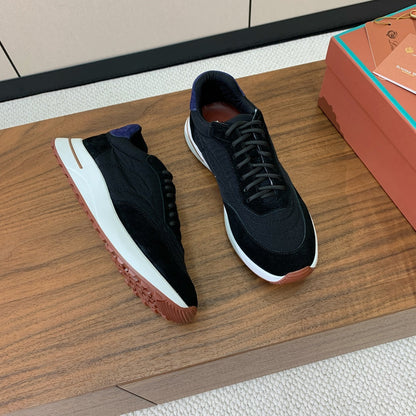 LP Week End Walk Sneaker In Black Mix Navy Blue Denim Fabric And Sudede  984391