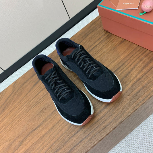 LP Week End Walk Sneaker In Black Mix Navy Blue Denim Fabric And Sudede  984391