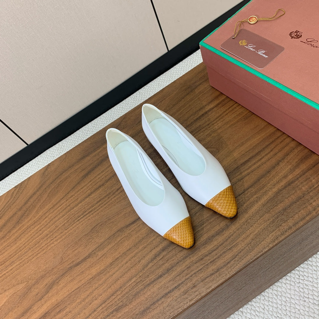 LP Rebecca Ballet Flats In White Mix Yellow Brown Cowhide 984358