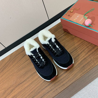 LP Week-end Walk Sneakers In Black Mix Navy Blue Denim With Wool Fleece Lining 984281