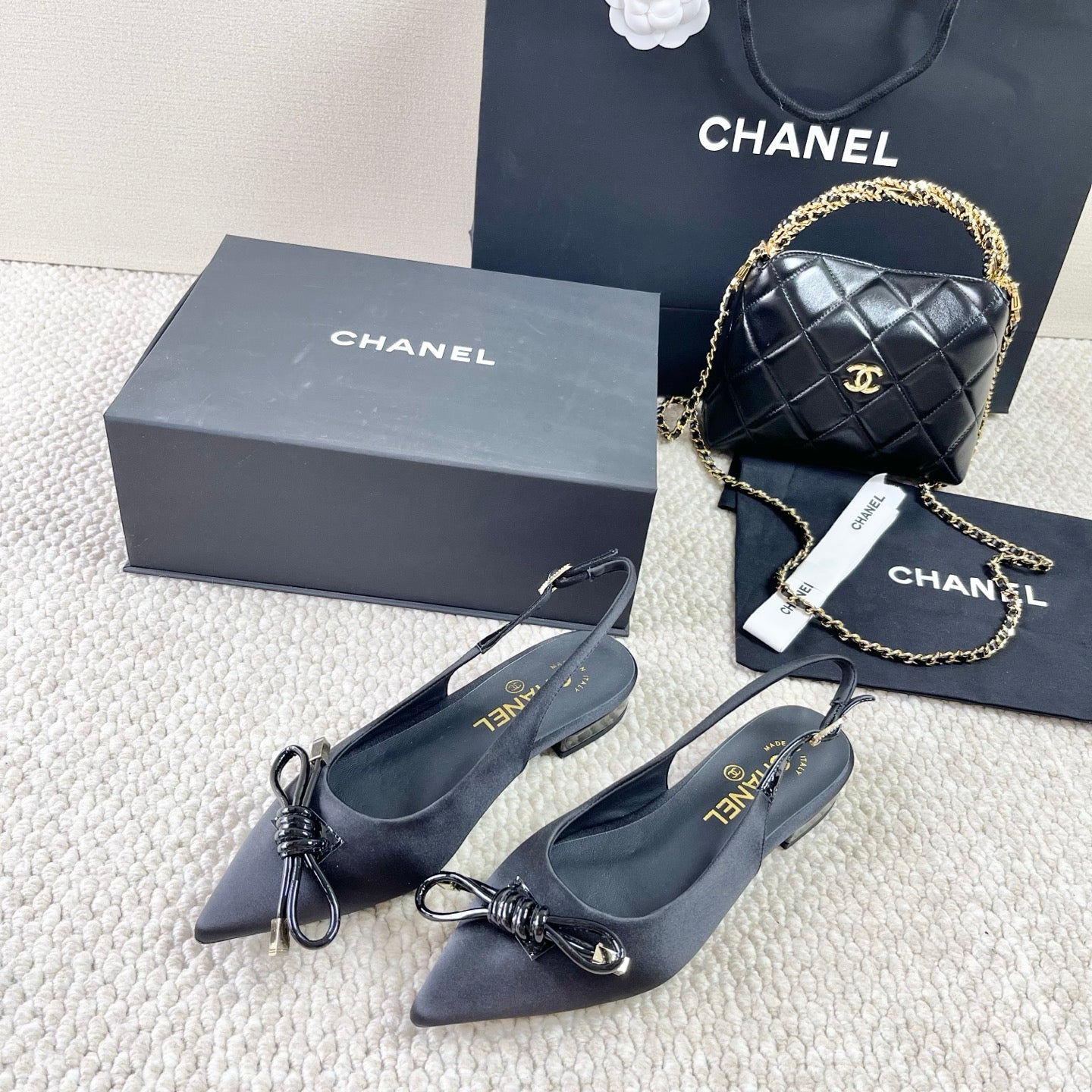 CC 25 Slingback Flats Black Silk 330921