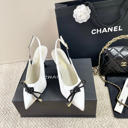 CC 25 Slingback High Heel White Silk 330923
