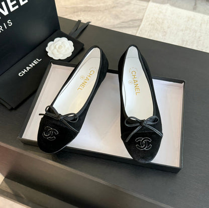 ballet flat all black suede calfskin