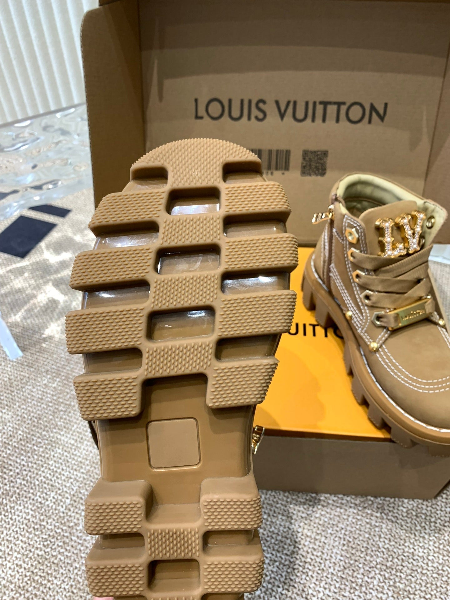LV Checker Ankle Boots Beige Nubuck Calfskin