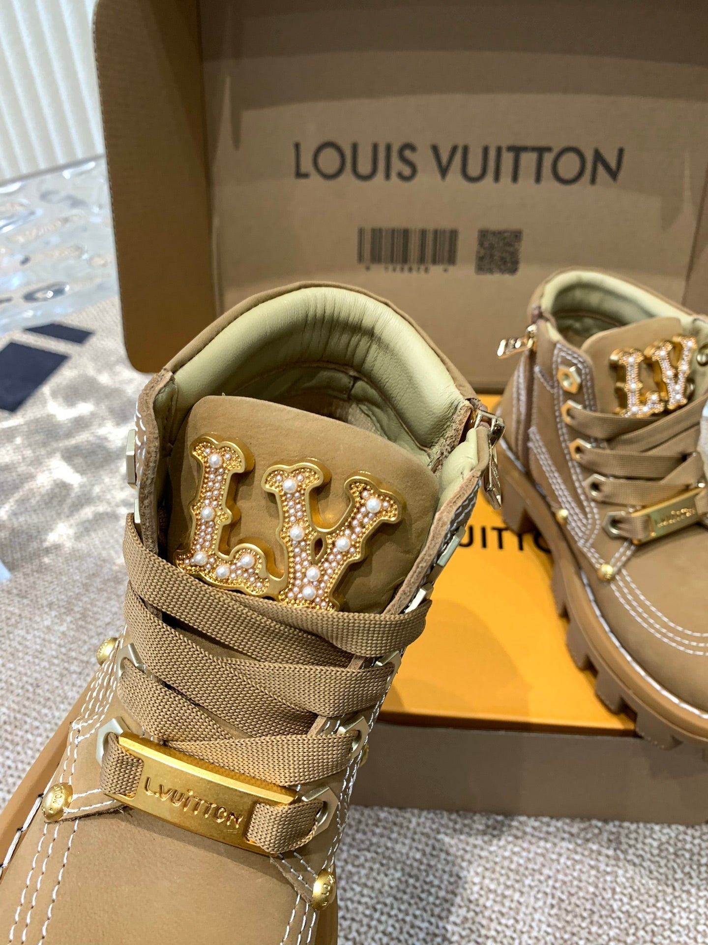 LV Checker Ankle Boots Beige Nubuck Calfskin