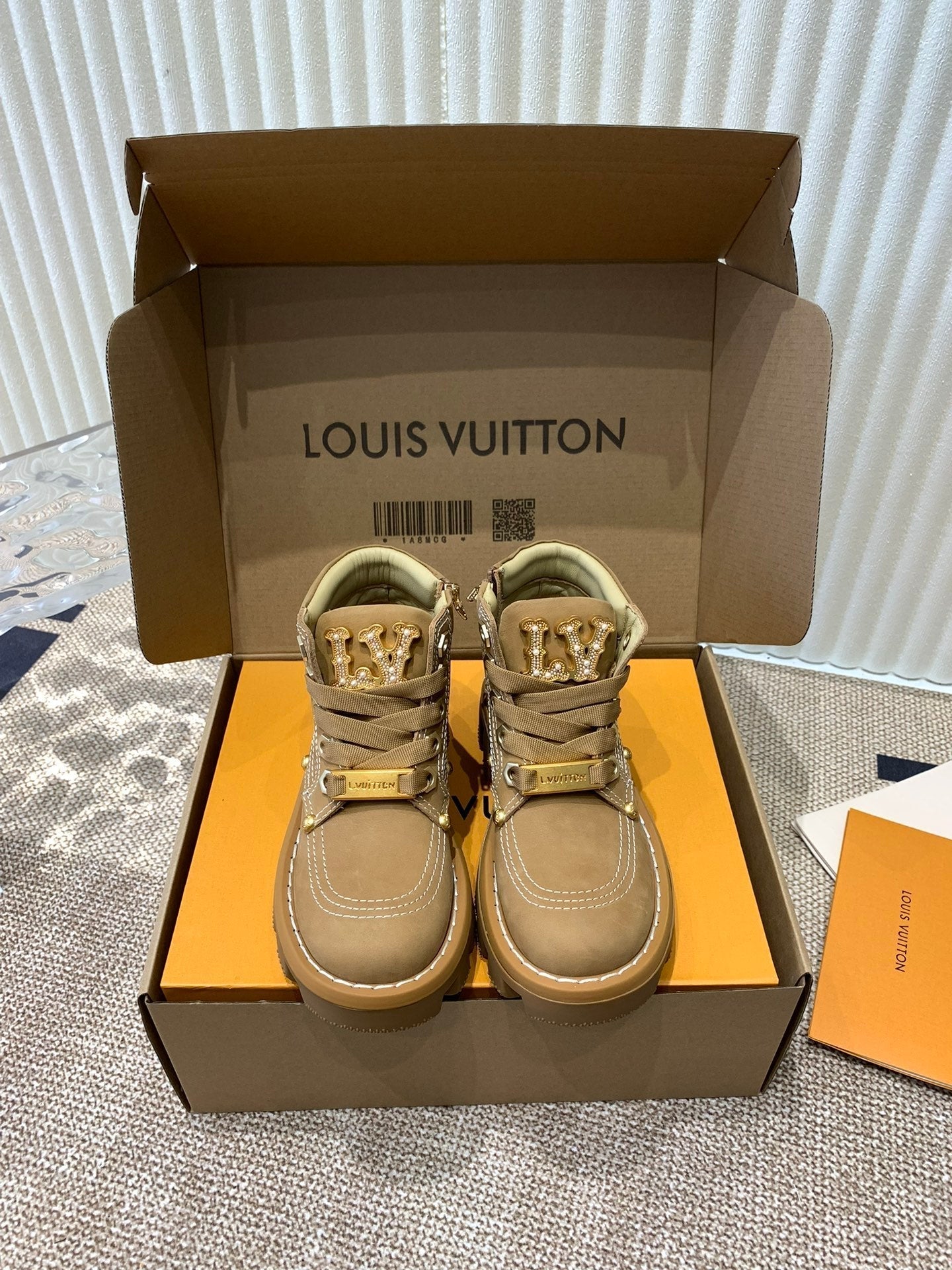 LV Checker Ankle Boots Beige Nubuck Calfskin