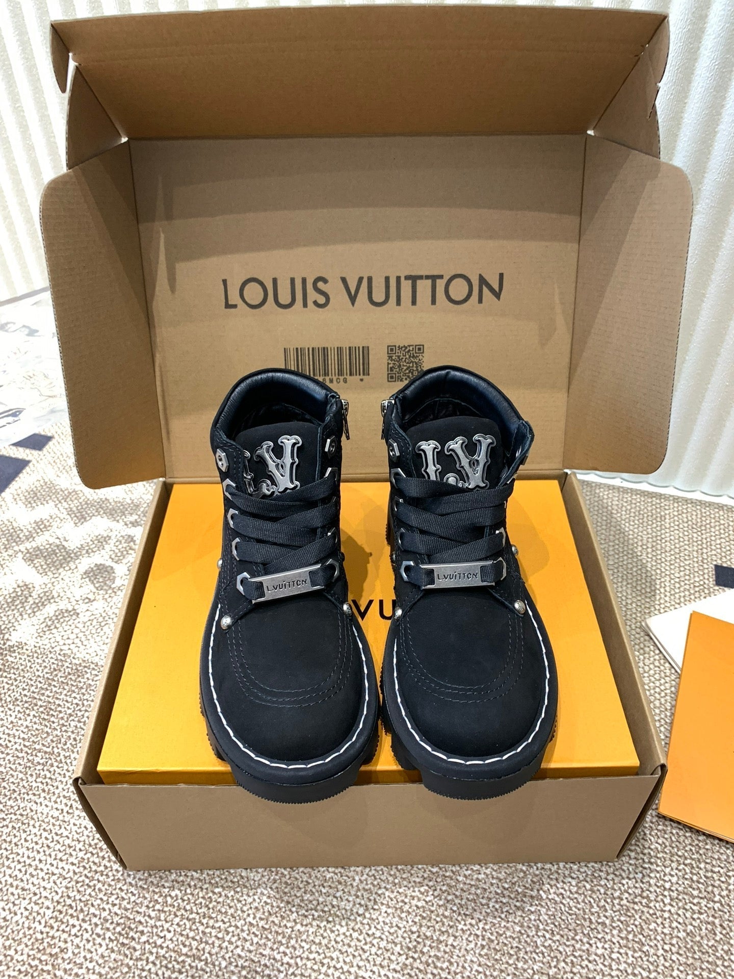 LV Checker Ankle Boots Black Nubuck Calfskin