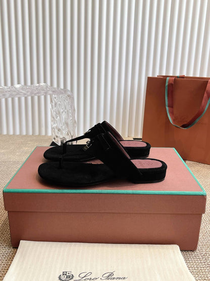 LP 25C Thong Slide Sandal Black Suede 208112