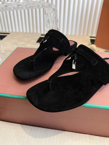 LP 25C Thong Slide Sandal Black Suede 208112