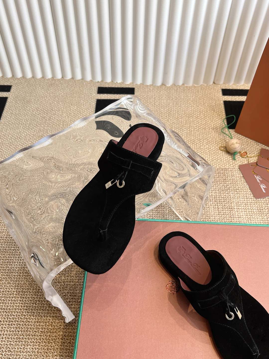 LP 25C Thong Slide Sandal Black Suede 208112