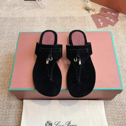 LP 25C Thong Slide Sandal Black Suede 208112