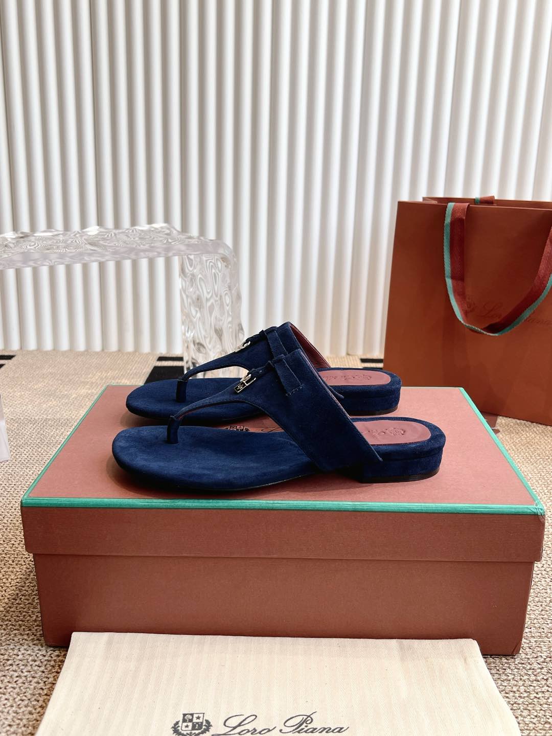 LP 25C Thong Slide Sandal Navy Blue Suede 208114