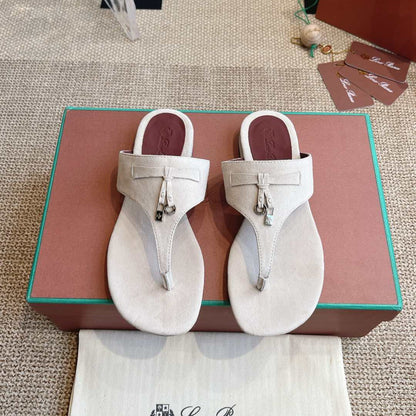 LP 25C Thong Slide Sandal White Suede 208108