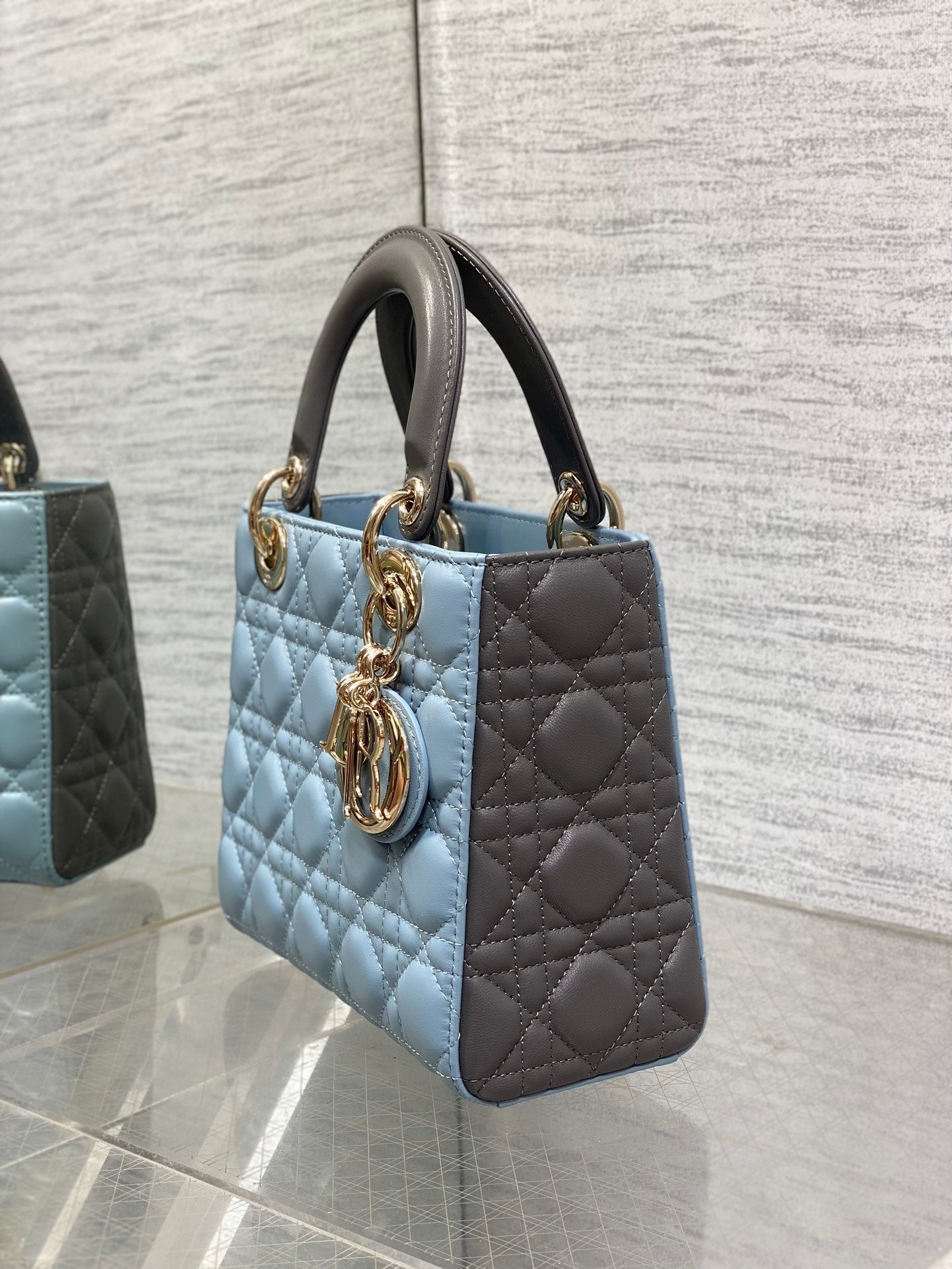 Lady Bag 20cm Celeste Blue Grey Lambskin