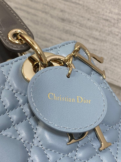 Lady Bag 20cm Celeste Blue Grey Lambskin