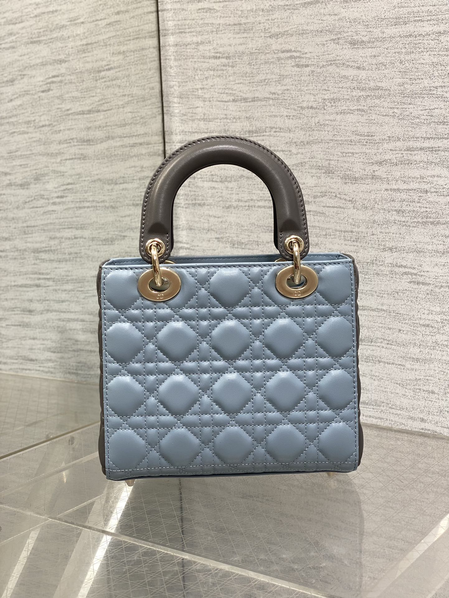 Lady Bag 20cm Celeste Blue Grey Lambskin