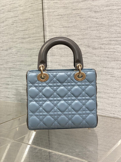 Lady Bag 20cm Celeste Blue Grey Lambskin