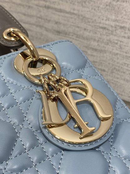 Lady Bag 20cm Celeste Blue Grey Lambskin