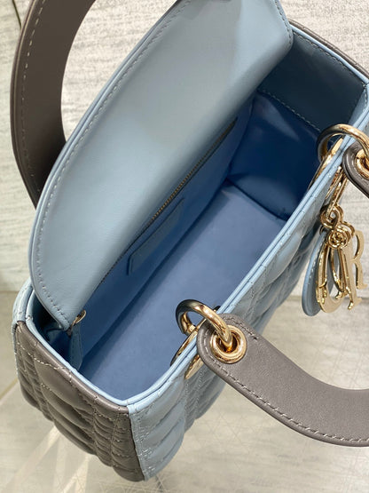 Lady Bag 20cm Celeste Blue Grey Lambskin