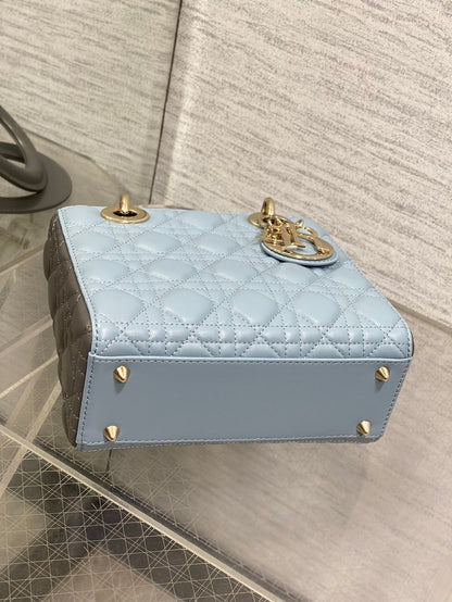 Lady Bag 20cm Celeste Blue Grey Lambskin