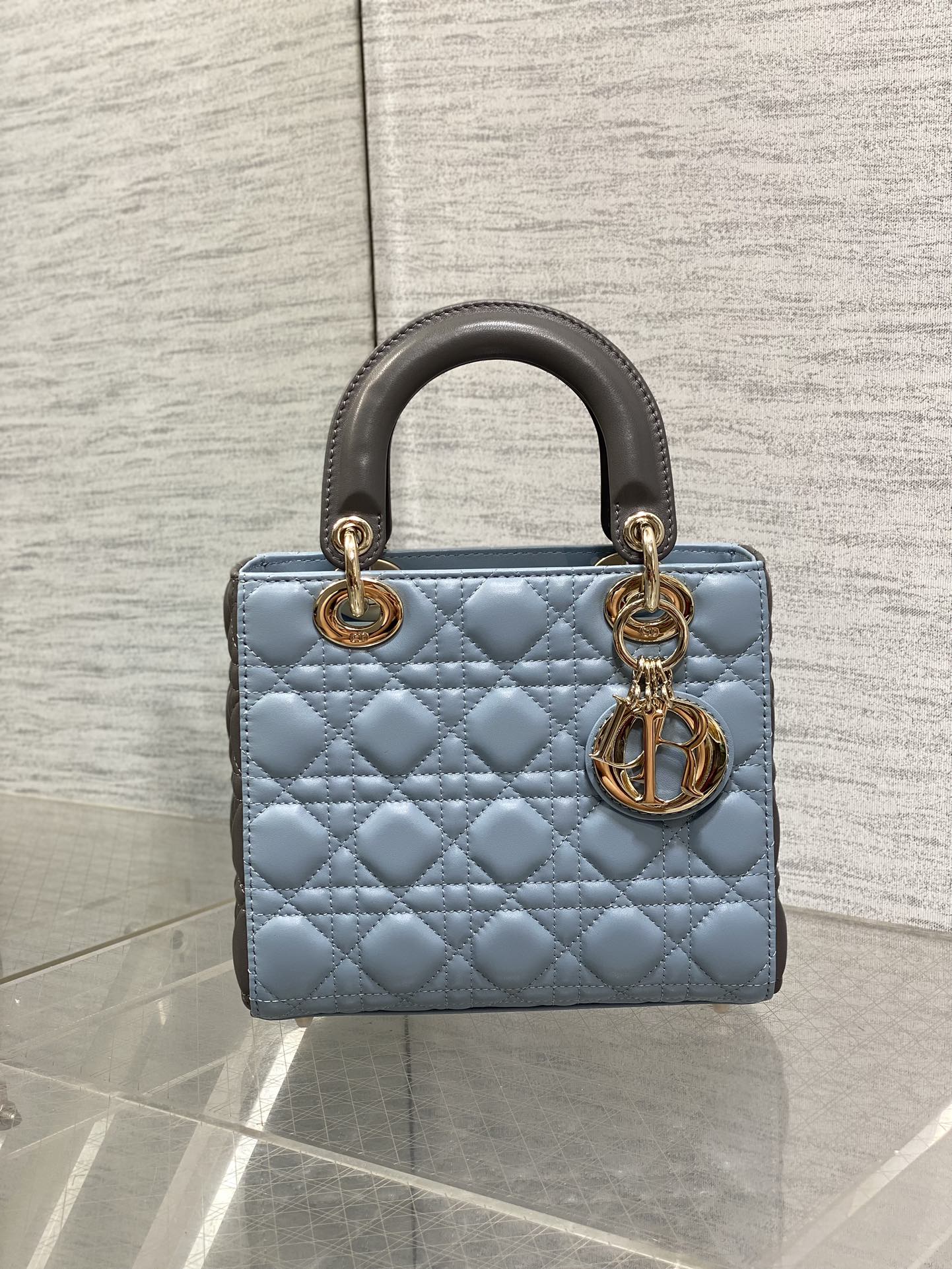 Lady Bag 20cm Celeste Blue Grey Lambskin