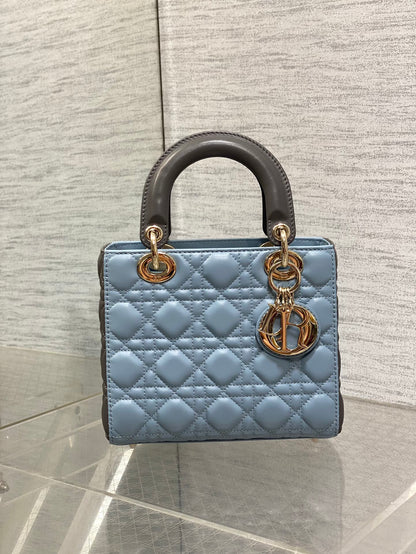 Lady Bag 20cm Celeste Blue Grey Lambskin