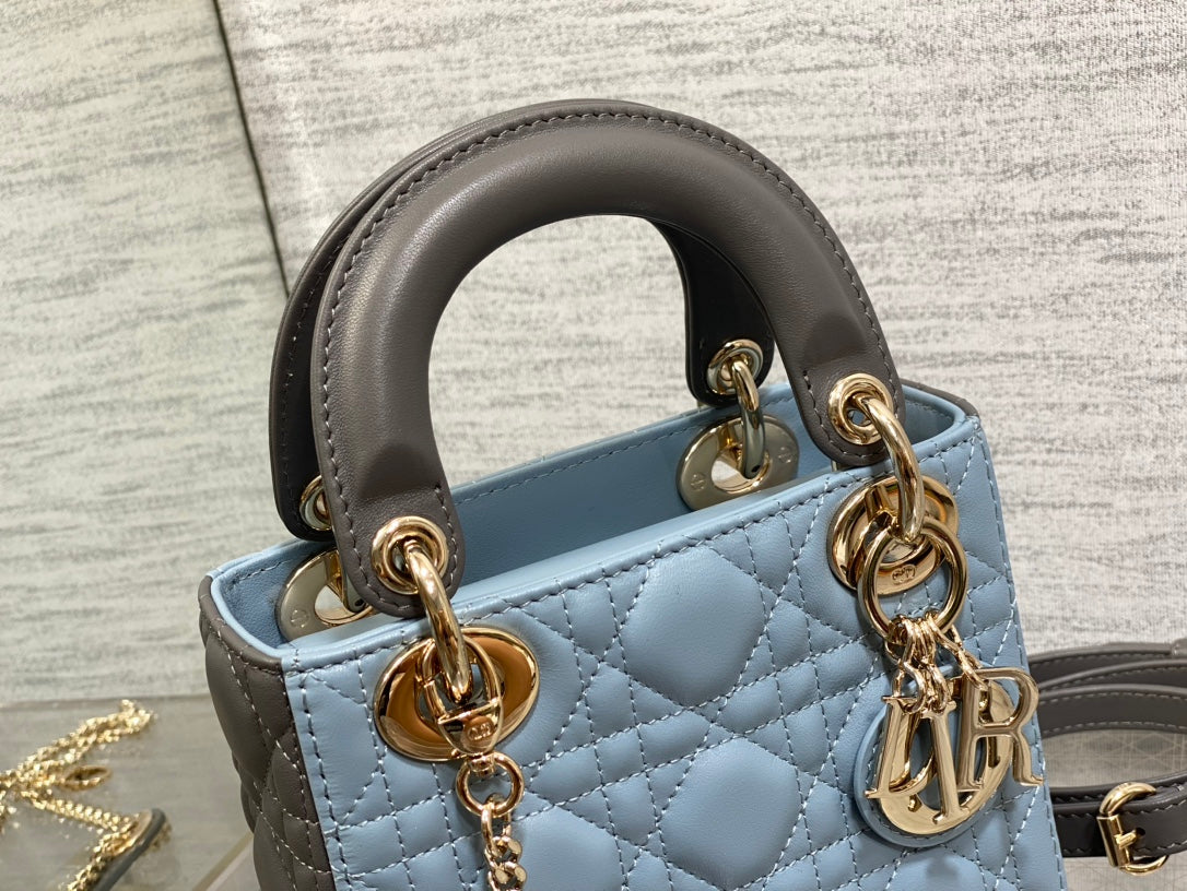 Lady Bag 17cm Celeste Blue Grey Lambskin