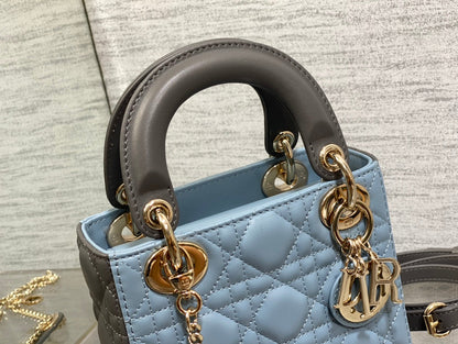 Lady Bag 17cm Celeste Blue Grey Lambskin