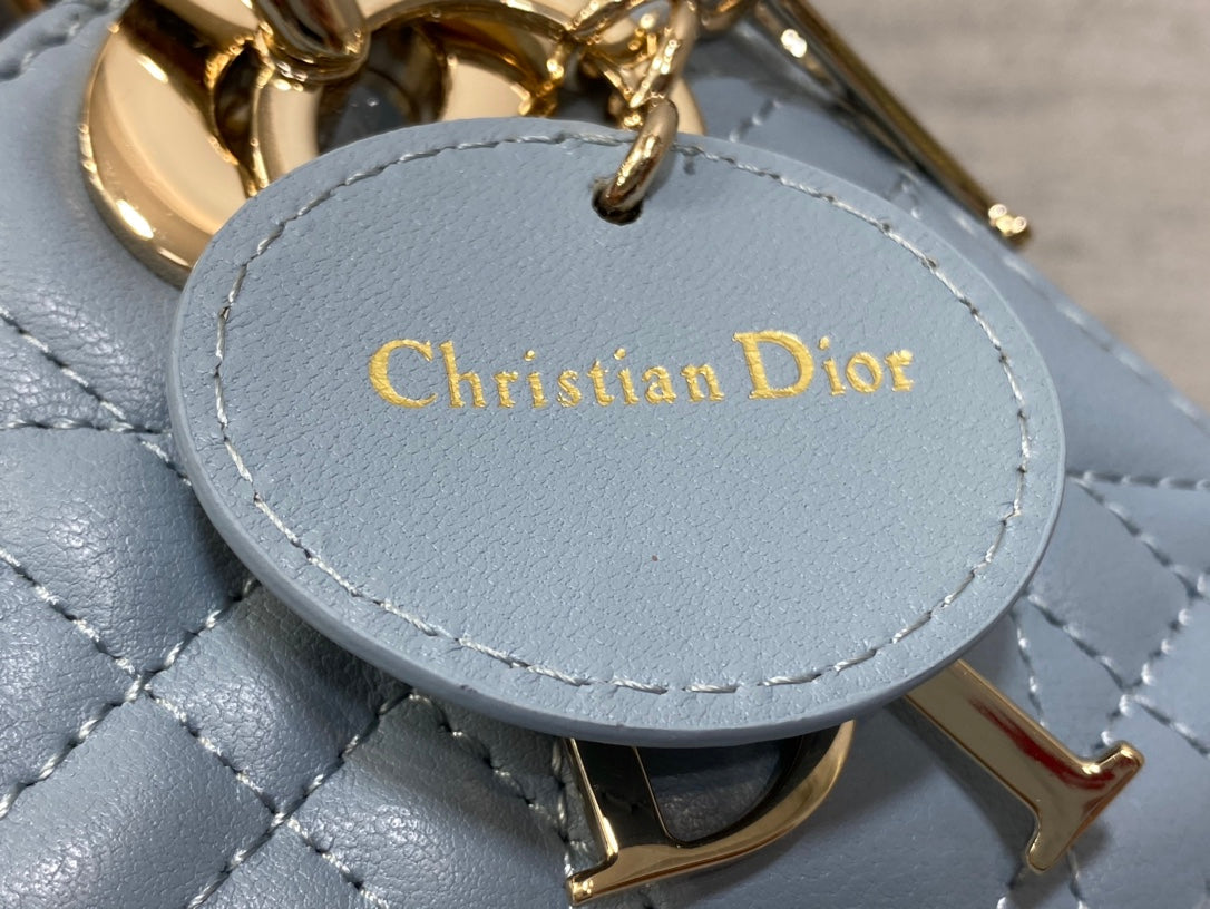 Lady Bag 17cm Celeste Blue Grey Lambskin