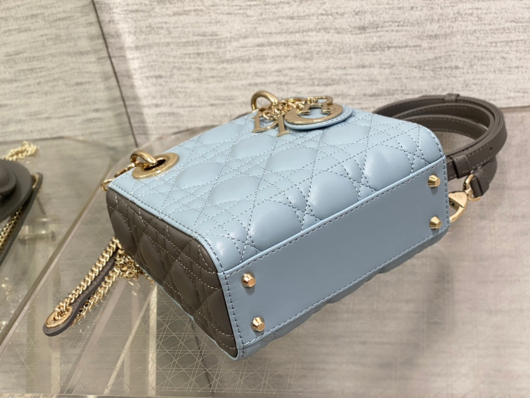 Lady Bag 17cm Celeste Blue Grey Lambskin