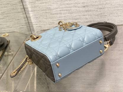 Lady Bag 17cm Celeste Blue Grey Lambskin