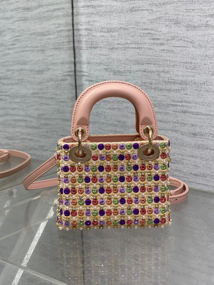 Lady Micro Bag 10cm Pink Lambskin Gold Fabric