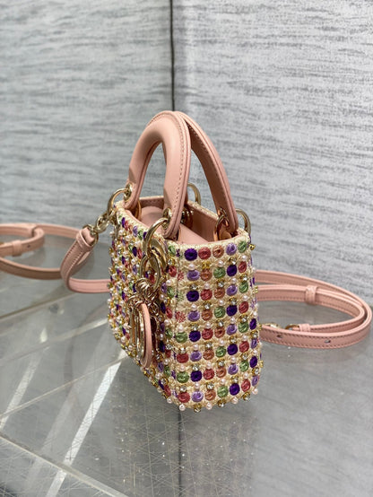 Lady Micro Bag 10cm Pink Lambskin Gold Fabric